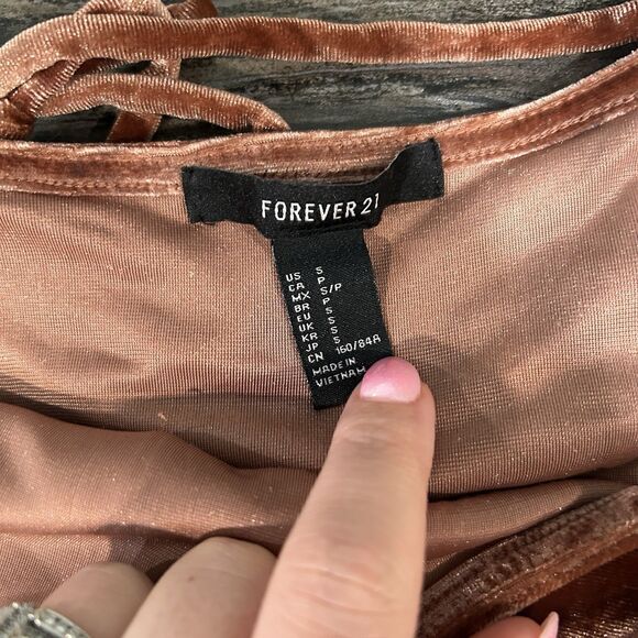 Forever 21 Womens Velvet Dress Small Orange Side Split Strappy Event Party - Picture 7 of 8